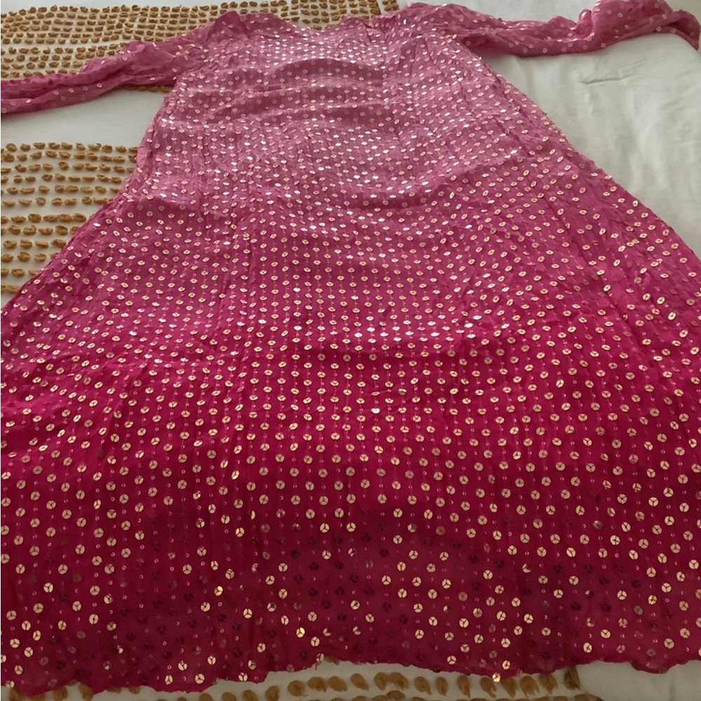 Fuchsia Sequin Dot Maxi Dress/indian Pakistani - Picture 6 of 7